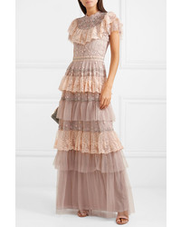 Needle & Thread Cinderella Tiered Embellished Tulle And Lace Gown