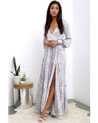 LuLu*s Psyche Dahlia Blue And Pink Floral Print Maxi Dress
