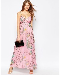 Traffic People Silk Cami Maxi Dress In Floral Butterfly Print