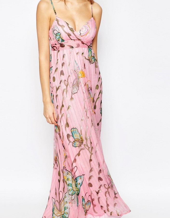 Traffic People Silk Cami Maxi Dress In Floral Butterfly Print 154 Asos Lookastic 