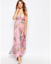 Traffic People Silk Cami Maxi Dress In Floral Butterfly Print