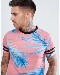 ASOS DESIGN T Shirt With All Over Floral Print And Stripe Sleeves