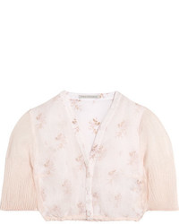Emilia Wickstead Leslie Cropped Floral Print Cotton And Linen Blend Gauze Top Baby Pink