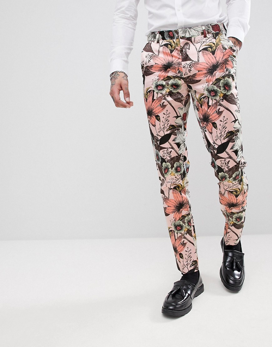 ASOS Edition Skinny Tuxedo Suit Trousers In Pink Floral Sa Print, $22 ...