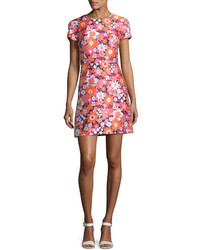 Michael Kors Michl Kors Collection Medium Spring Floral Jacquard Short Sleeve Dress Pinkmulti