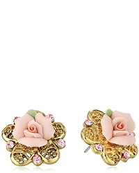 1928 Jewelry Porcelain Rose Gold Tone And Pink Stud Earrings