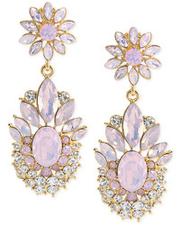 Carolee Gold Tone Pastel Stone Flower Clip On Drop Earrings