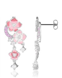 Joolwe Simulated Pink Corundum Flower Cluster Earrings In Sterling Silver