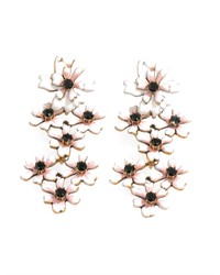 Oscar de la Renta Painted Enamel Flower Drop Earrings