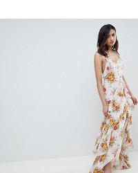 Asos Tall Asos Design Tall Ruffle Maxi Dress In Rose Floral Print