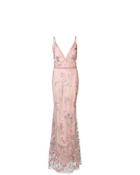 Marchesa Notte Feather Embroidered Sleeveless Gown