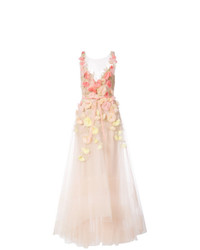 Marchesa Notte Floral Embroidered Flared Dress
