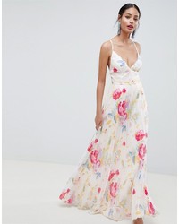 ASOS DESIGN Pleated Maxi Dress In Rose Floral Print