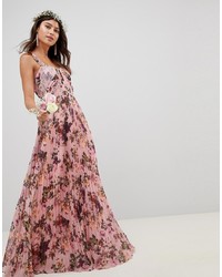 ASOS DESIGN Pleated Sleeveless Maxi Dress In Pink Floral Print Floral Print