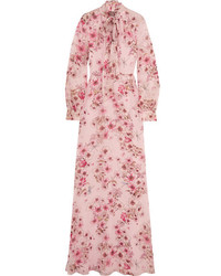 Giambattista Valli Pussy Bow Floral Print Silk Georgette Gown Pink