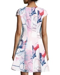 Julia Jordan Cap Sleeve Floral Print Fit Flare Dress Pink Pattern