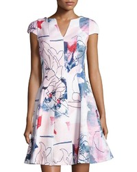 Julia Jordan Cap Sleeve Floral Print Fit Flare Dress Pink Pattern