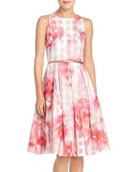 Eliza J Petite Floral Organza Fit Flare Dress Size 8p Pink