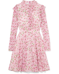 Giambattista Valli Ruffled Floral Print Silk Tte Mini Dress