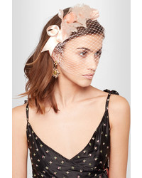 Jennifer Behr Lily Floral Appliqud Silk Organza And Satin Veiled Headband Pastel Pink