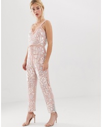 Needle & Thread Needle And Thread Floral Embellished Jumpsuit With In Rose Quartz