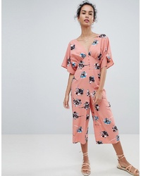 ASOS DESIGN Tea Jumpsuit With Kimono Sleeve And Button Detail In Floral Print