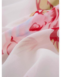 Choies Pink Sunscreen Floral Chiffon Kimono Coat With Tassels