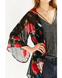 Reverse Sheer Chiffon Floral Kimono Jacket