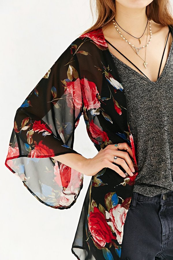 sheer floral kimono jacket