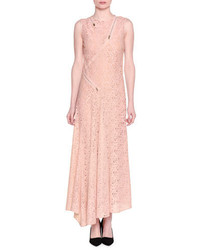 Stella McCartney Sleeveless Asymmetric Zip Floral Lace Gown Rose