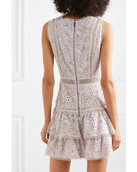 Alice + Olivia Tonie Tiered Printed Broderie Anglaise Modal Mini Dress
