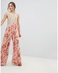 ASOS DESIGN Asos Jumpsuit In Soft Floral With Lace Bodice Detail