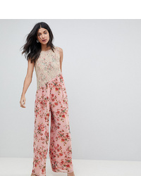 Asos Tall Jumpsuit In Soft Floral With Lace Bodice Detail