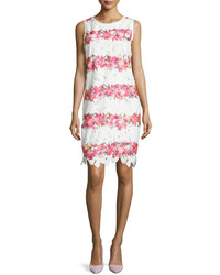 Neiman Marcus Floral Lace Sleeveless Sheath Dress Pinkmulti