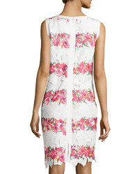 Neiman Marcus Floral Lace Sleeveless Sheath Dress Pinkmulti