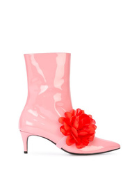 Pink Floral Leather Ankle Boots