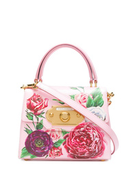 Pink Floral Leather Satchel Bag