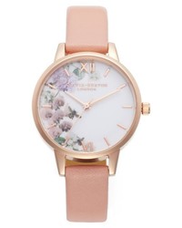Pink Floral Leather Watch