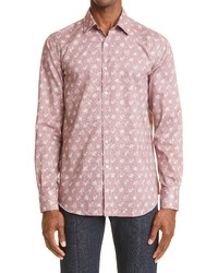 Canali Trim Fit Floral Print Linen Cotton Shirt