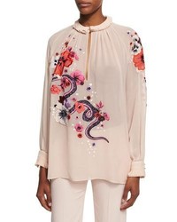 Pink Floral Long Sleeve Blouse