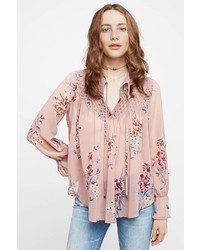ASTR Floral Chiffon Smocked Blouse