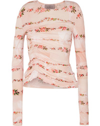 Preen by Thornton Bregazzi Misha Ruched Floral Print Stretch Crepe Top