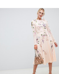 Asos Tall Asos Design Tall Midi Dress With Pretty Floral And Bird Embroidery