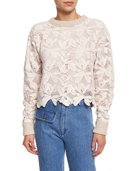 See by Chloe Floral Mesh Pullover Sweater Powder