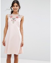 Elise Ryan A Line Dress In Mesh And Floral Applique