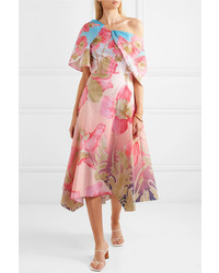 Peter Pilotto Asymmetric Printed Cotton Poplin Midi Dress