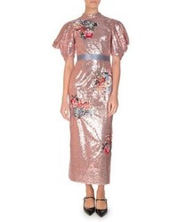 Erdem Emery Floral Sequined Midi Dress Pink