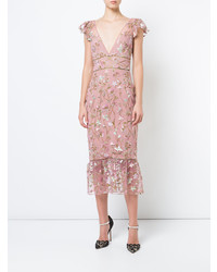 Marchesa Notte Floral Embroidered Midi Dress