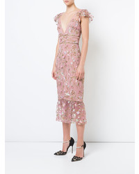 Marchesa Notte Floral Embroidered Midi Dress