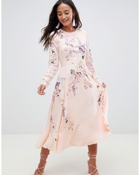 ASOS DESIGN Midi Dress With Pretty Floral And Bird Embroidery